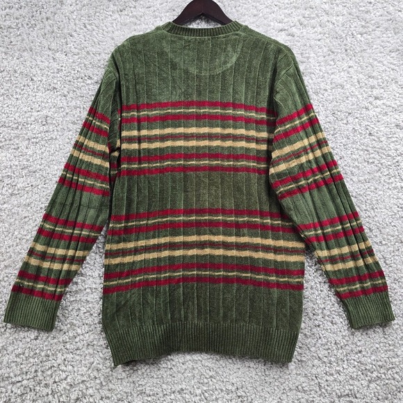 Vintage Monte Carlo Sweater Mens 42 Medium Green Striped Lambs Wool Y2K Retro - Picture 9 of 13